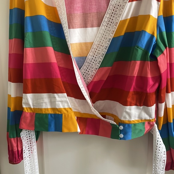 Bright Striped Wrap-Front Poplin Blouse - Picture 5 of 7